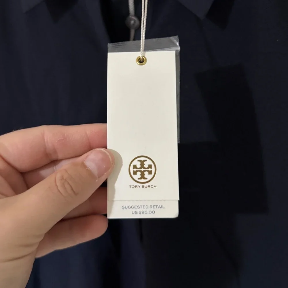 Tory Burch Womens Navy Blue Short Sleeve Polo Shirt Pique Knit Size XS New - Picture 5 of 6